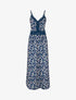 Robe longue fleurie à dos élastiqué - Marine - 1