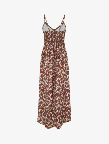 Robe longue fleurie à dos élastiqué - Marron - 2