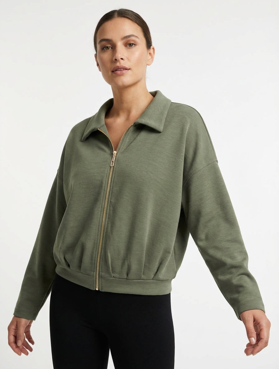 Reißverschluss-Kugeljacke mit Raffungseffekt - Kaki
