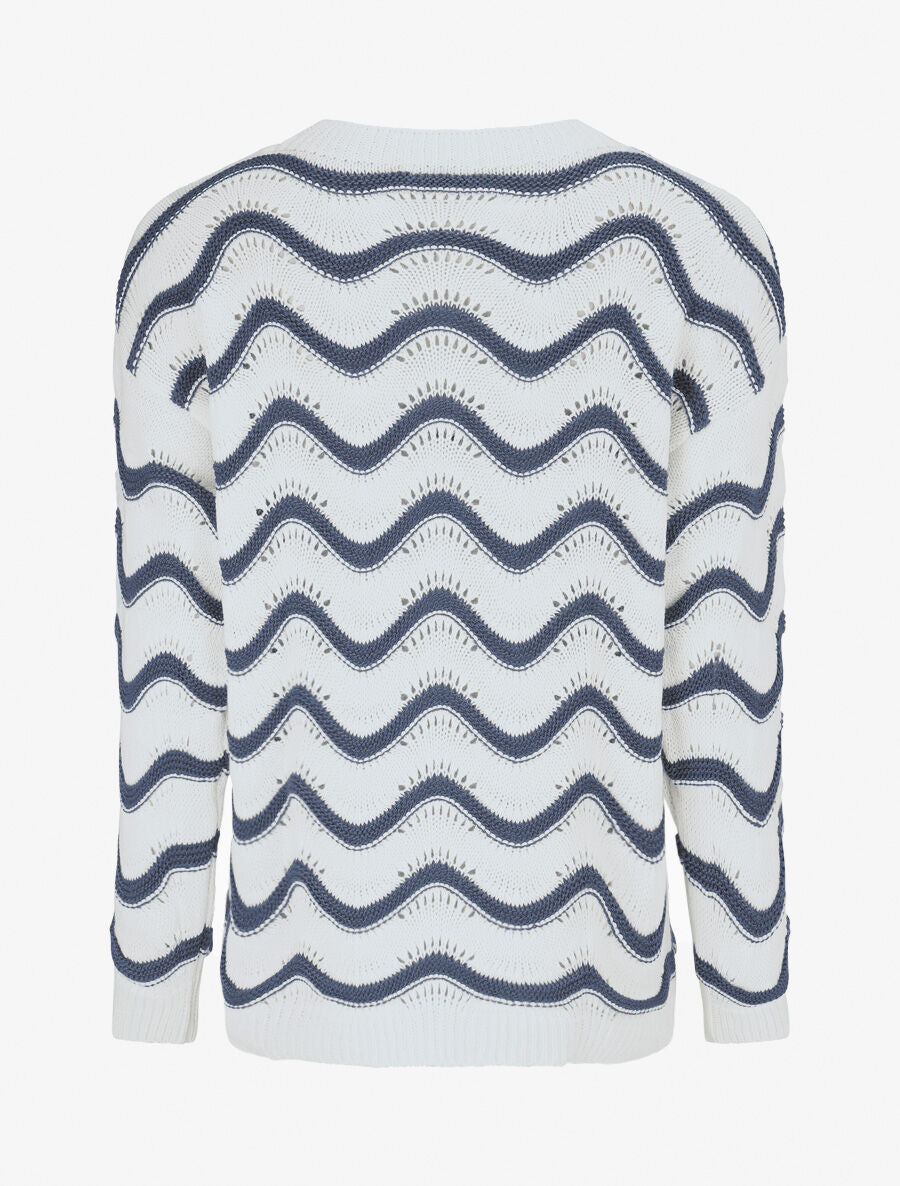 Pull ajouré en maille à vagues - Bleu charrette - 2