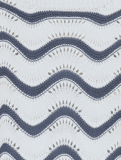 Pull ajouré en maille à vagues - Bleu charrette - 3
