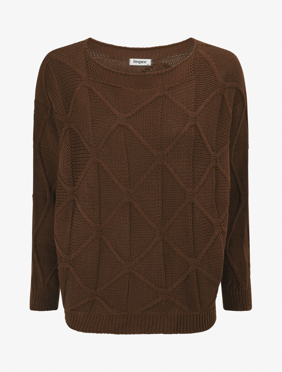 Pull en maille à losanges - Marron - 4