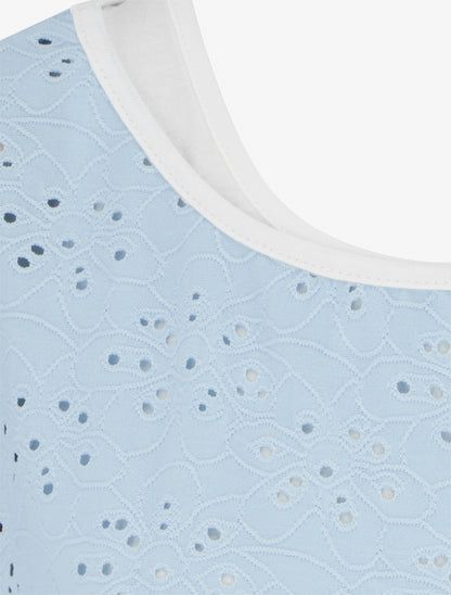 Top uni ajouré à manches courtes - Bleu ciel - 3