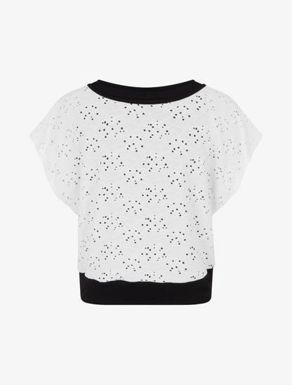 Top uni ajouré à manches courtes - Blanc - 2