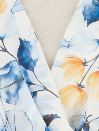 Top imprimé feuilles à manches volantées - Bleu - 3