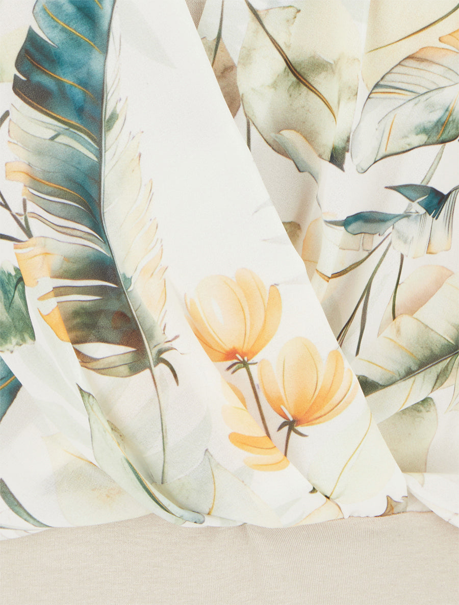 Top imprimé feuilles à manches volantées - Beige - 3