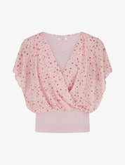 Top imprimé petits ronds à manches volantées - Rose - 1