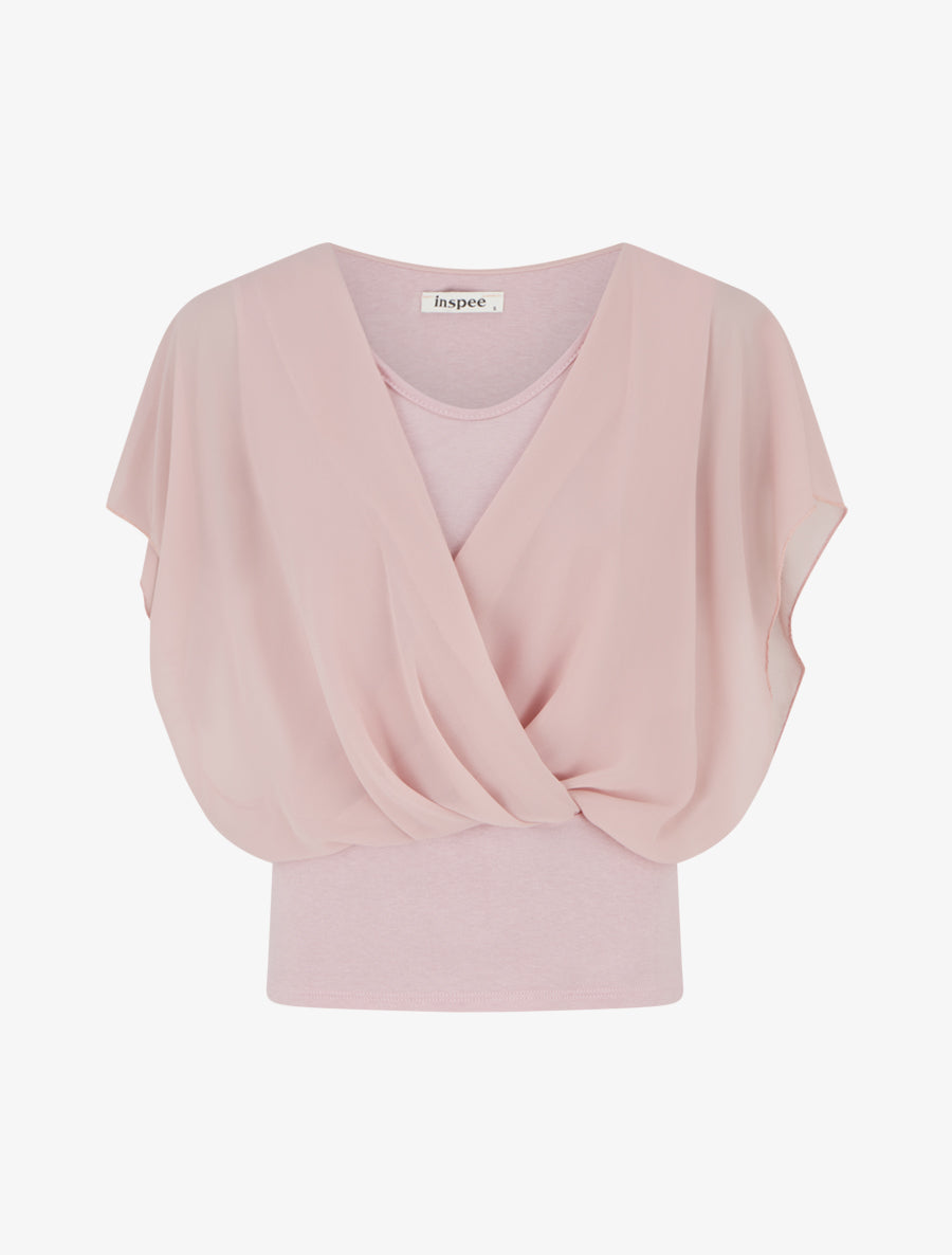 Top uni à manches volantées - Vieux rose - 1