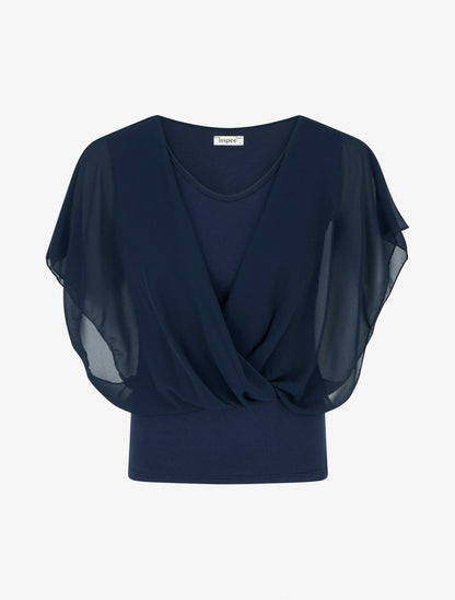 Top uni à manches volantées - Bleu nuit - 1