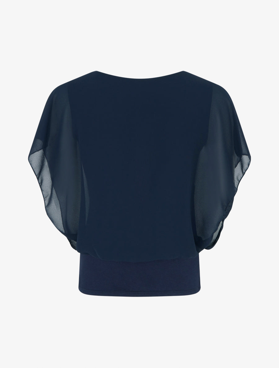 Top uni à manches volantées - Bleu nuit - 2
