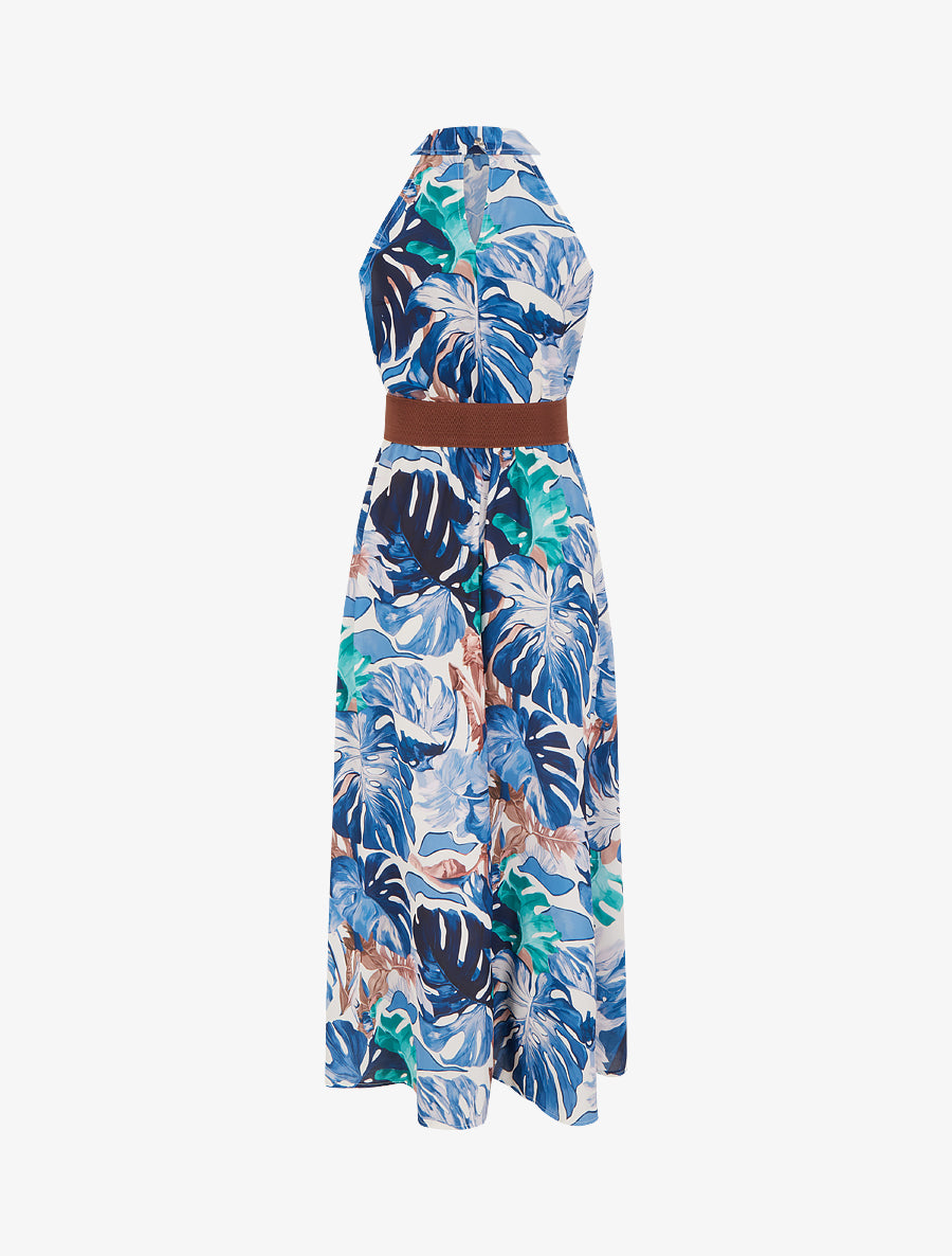 Robe longues sans manches imprimé tropical - Marine - 2