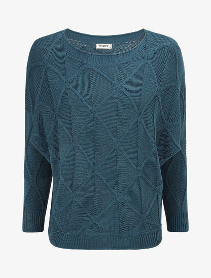 Pull en maille à losanges - Bleu pétrole - 4