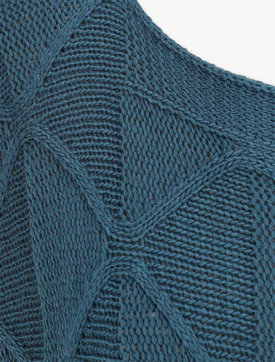 Pull en maille à losanges - Bleu pétrole - 3