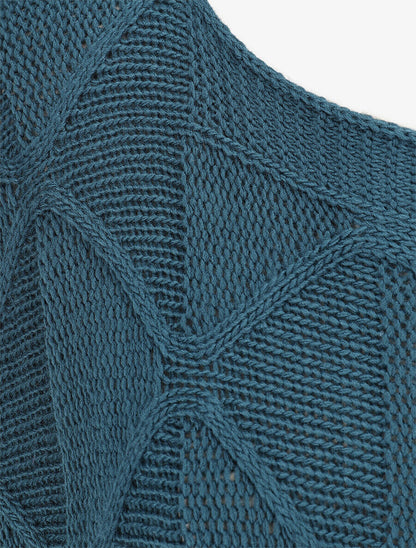 Pull en maille à losanges - Bleu pétrole - 3