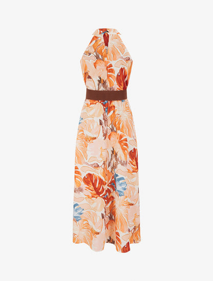Robe longues sans manches imprimé tropical - Orange - 2