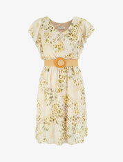 Robe à mancherons volantés imprimé léopard et fleurs - Kaki - 1