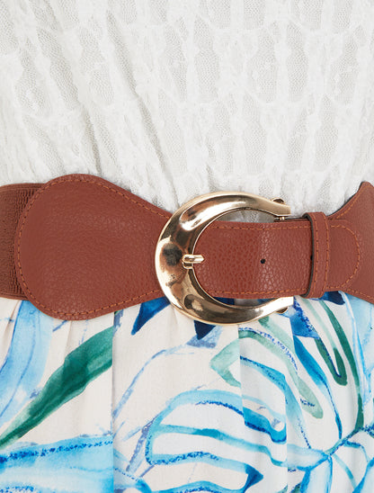 Robe longue à imprimé tropical et bretelles simili - Bleu - 3