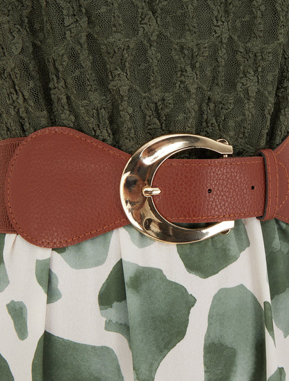 Robe longue à imprimé girafe et bretelles simili - Kaki - 3