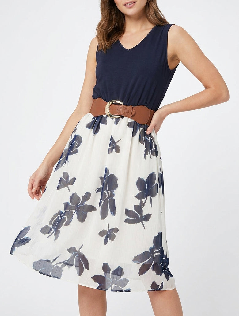 Ausgestelltes Kleid mit Blumenmuster - Marine
