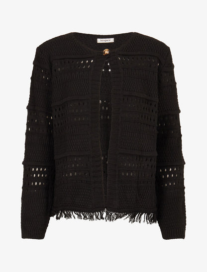 Gilet en maille ajourée à 1 bouton - Noir - 1