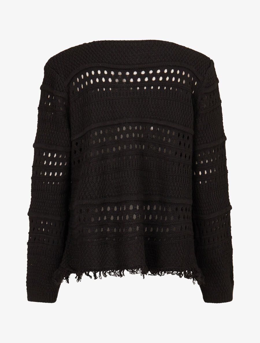 Gilet en maille ajourée à 1 bouton - Noir - 2
