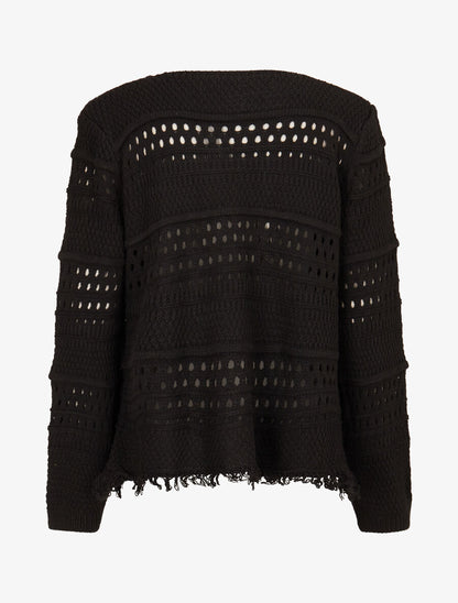 Gilet en maille ajourée à 1 bouton - Noir - 2