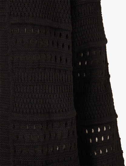 Gilet en maille ajourée à 1 bouton - Noir - 3
