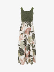 Robe imprimé fantaisie à bretelles en crochet - Kaki - 1