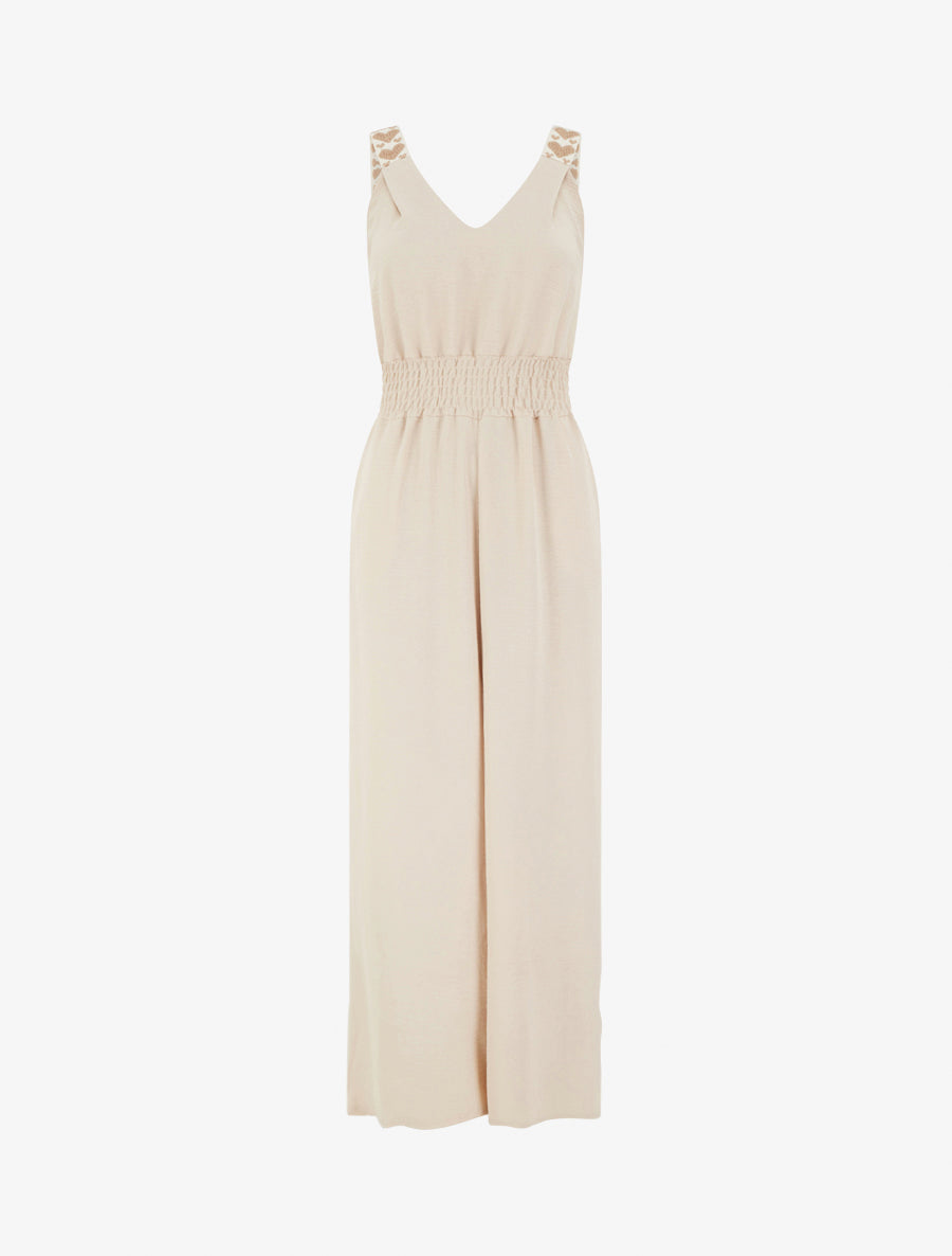 Combinaison unie à bretelles à motif coeurs - Beige - 1