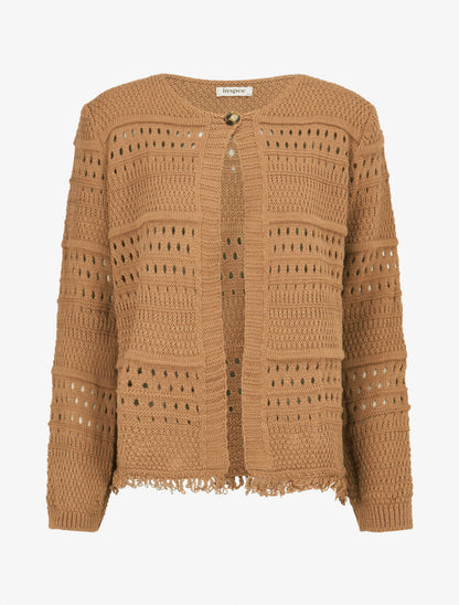 Gilet en maille ajourée à 1 bouton - Camel - 1