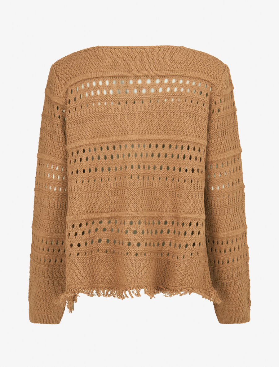 Gilet en maille ajourée à 1 bouton - Camel - 2