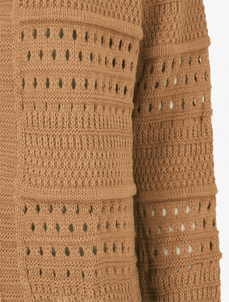 Gilet en maille ajourée à 1 bouton - Camel - 3