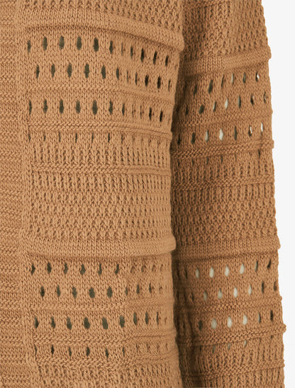 Gilet en maille ajourée à 1 bouton - Camel - 3