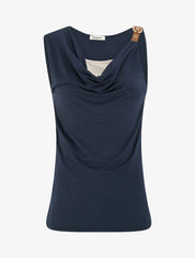 Top fluide à bretelle en simili - Marine - 1