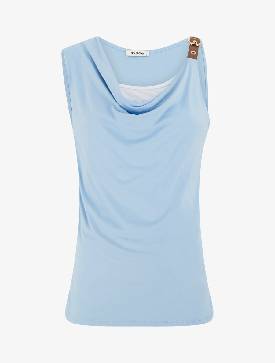 Top fluide à bretelle en simili - Bleu ciel - 1