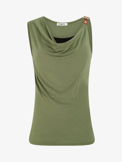 Top fluide à bretelle en simili - Kaki - 1