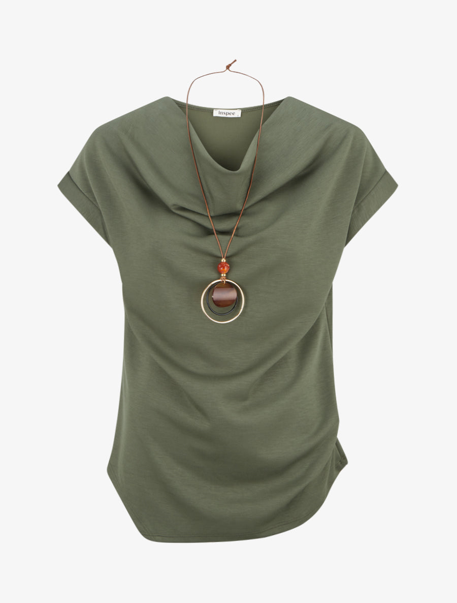 Top manches courtes à col bénitier - Kaki - 1