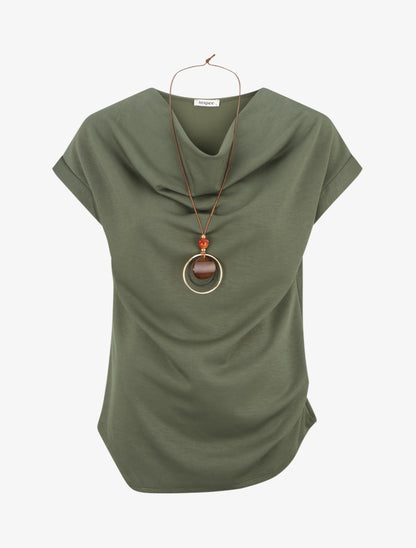 Top manches courtes à col bénitier - Kaki - 1
