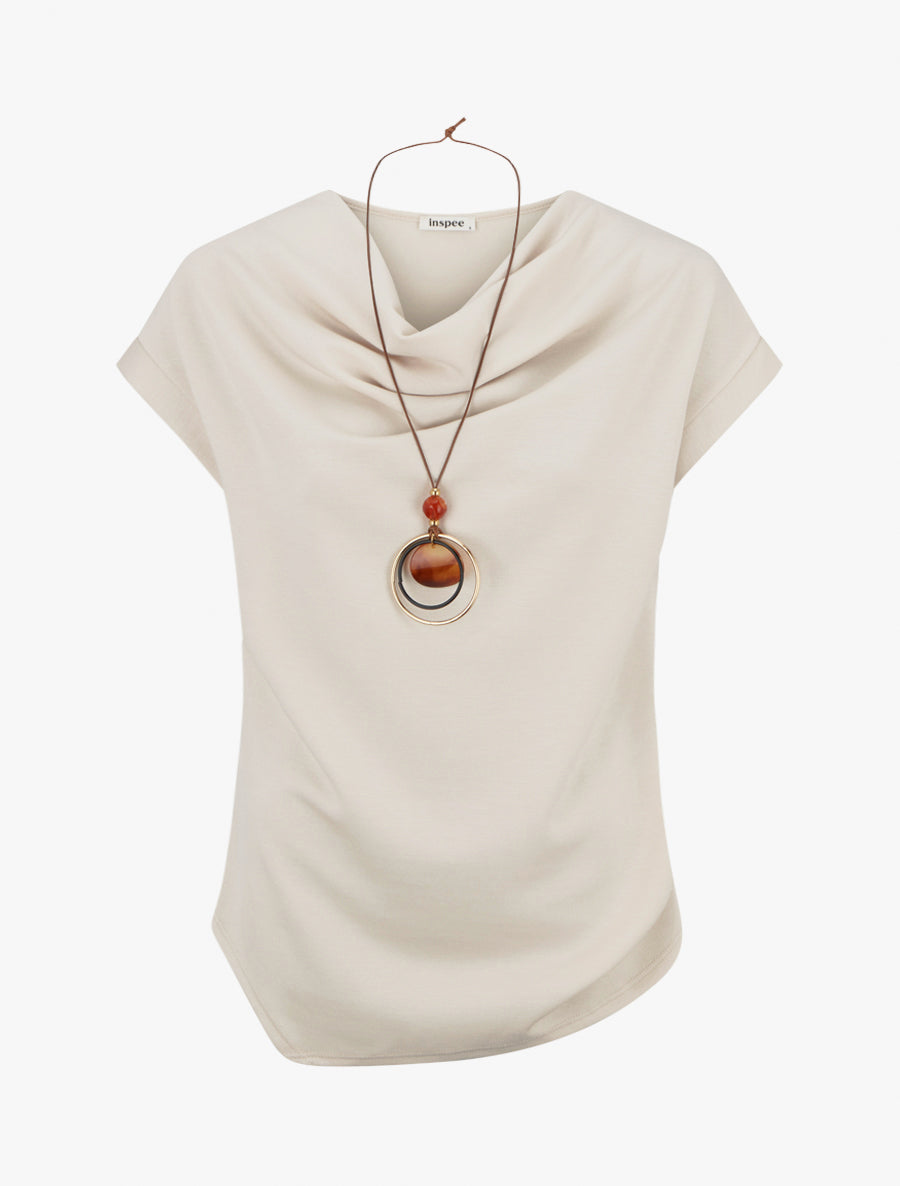 Top manches courtes à col bénitier - Beige clair - 1