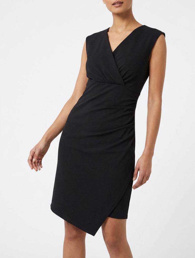 Ärmelloses Wickelkleid einfarbig - Schwarz