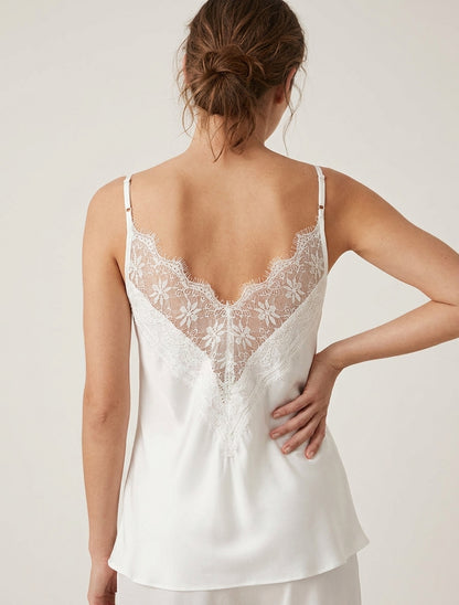 Satin-Camisole mit Spitzenrücken - Weiß
