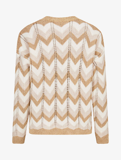 Pull imprimé zig-zag dorés - Beige - 2