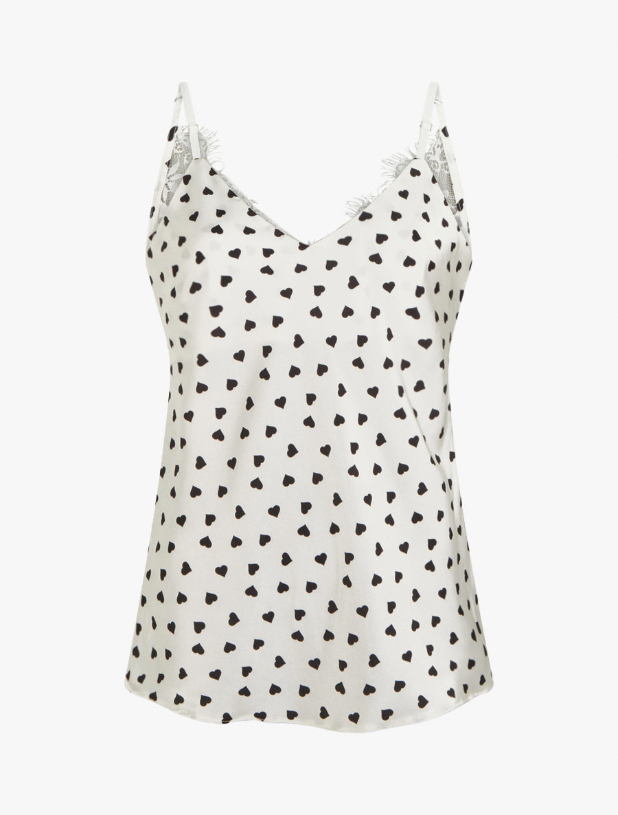 Caraco imprimé coeurs à dentelle au dos - Blanc - 1