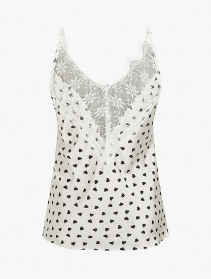 Caraco imprimé coeurs à dentelle au dos - Blanc - 2