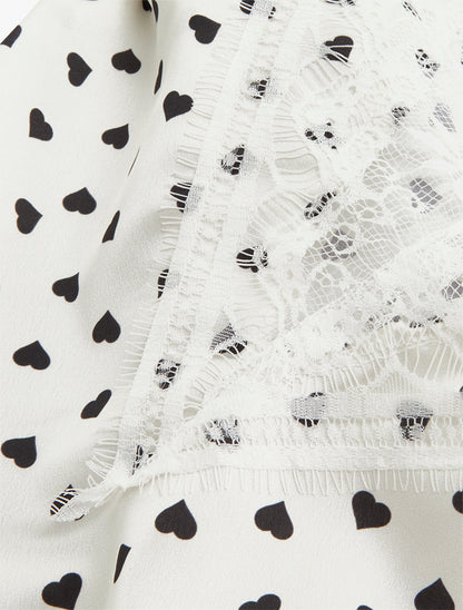 Caraco imprimé coeurs à dentelle au dos - Blanc - 3