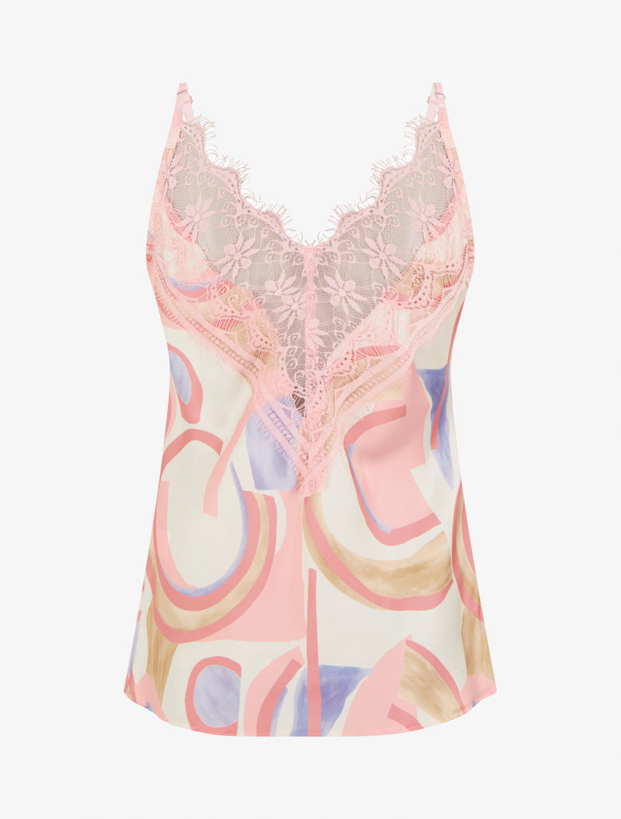 Caraco imprimé abstrait à dentelle au dos - Rose - 2