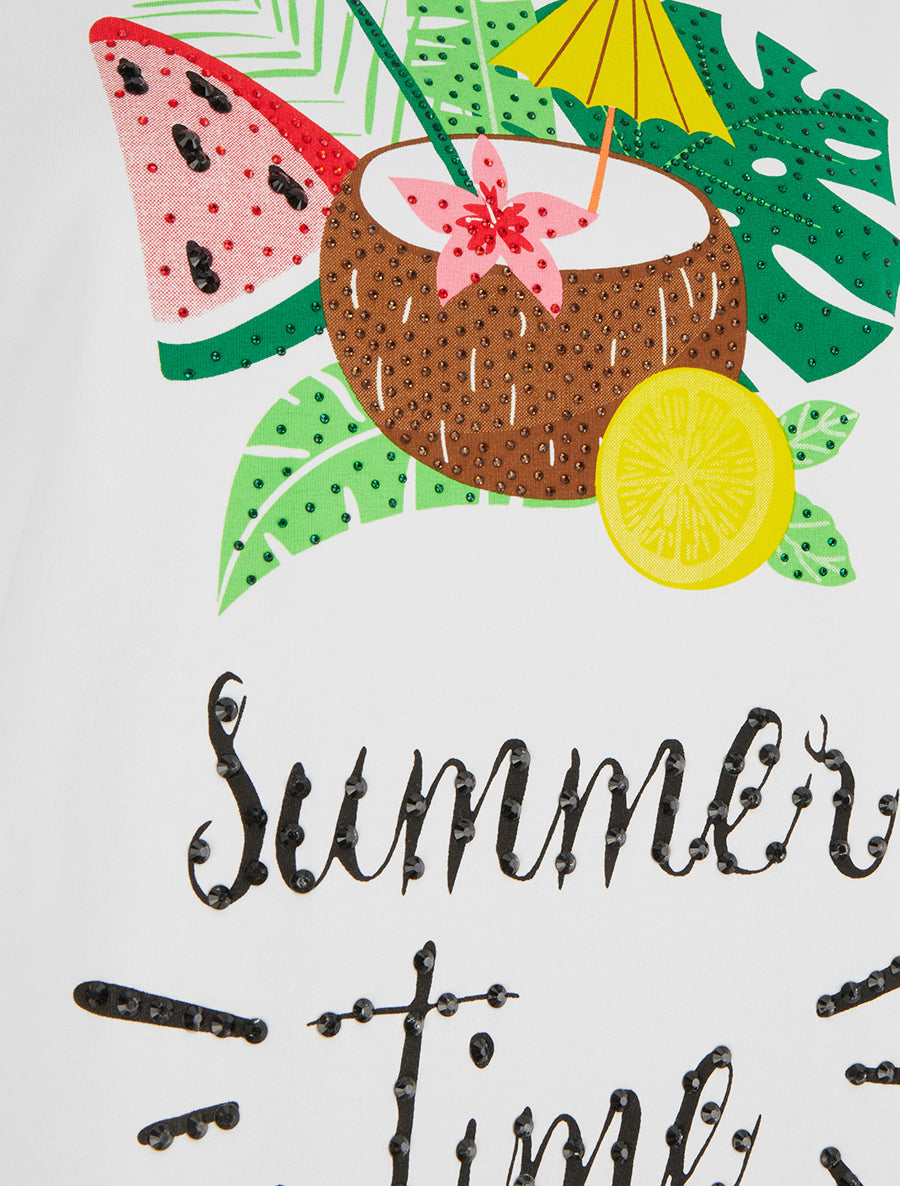 T-shirt Summer Time à strass - Blanc - 3