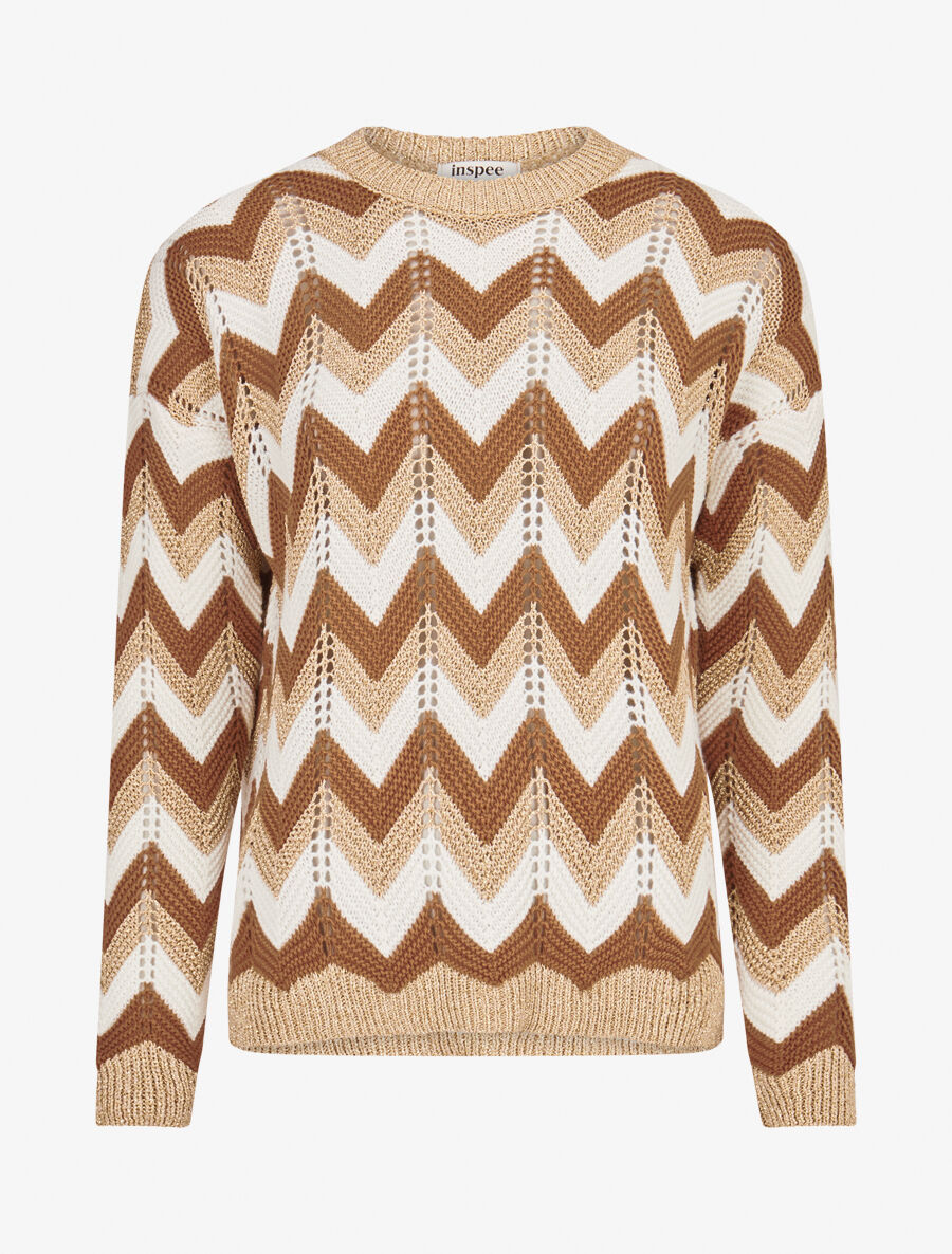 Pull imprimé zig-zag dorés - Camel - 4