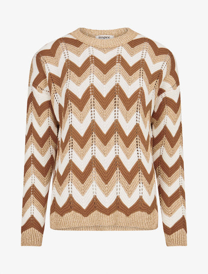 Pull imprimé zig-zag dorés - Camel - 4
