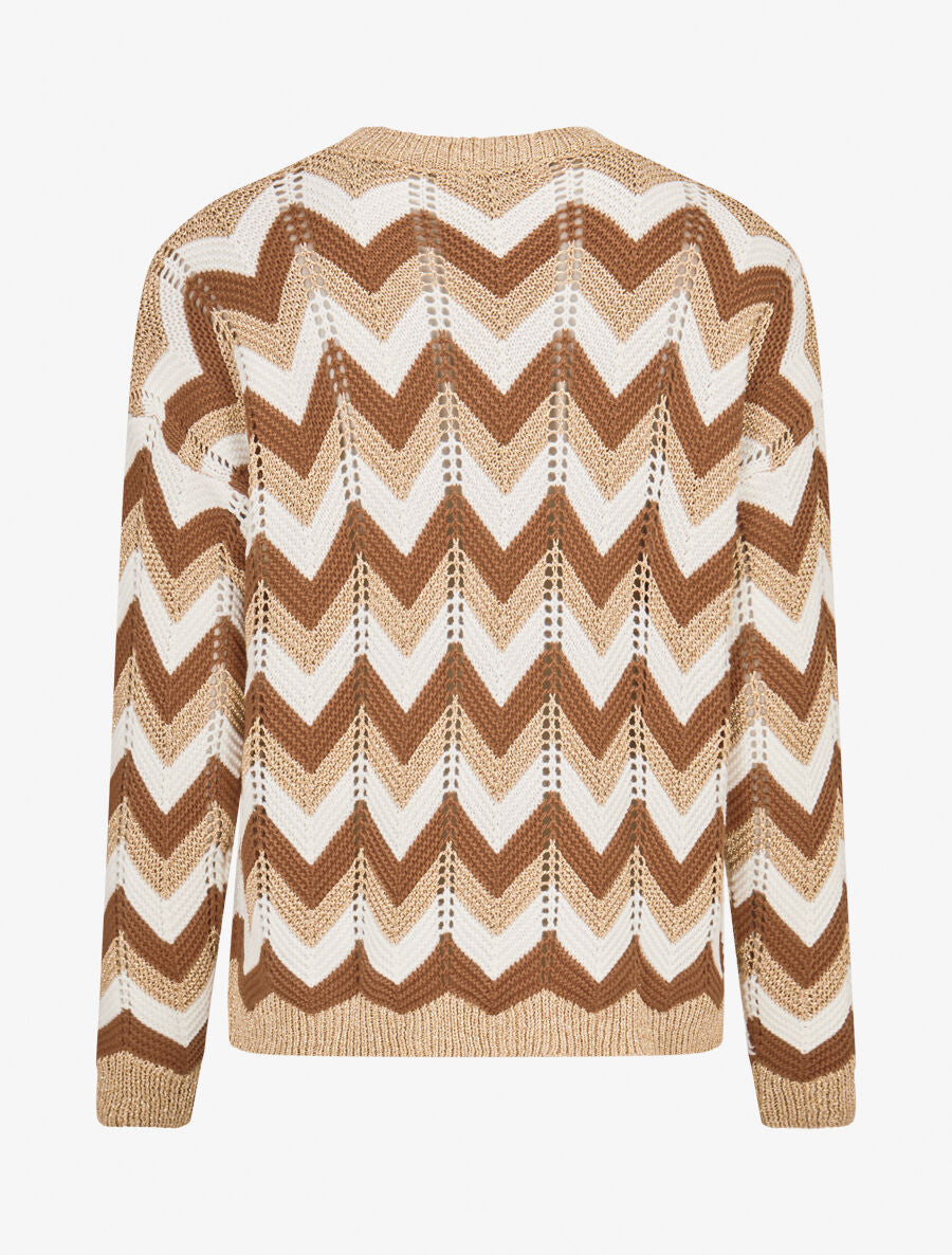 Pull imprimé zig-zag dorés - Camel - 2